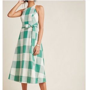 Anthro Maeve green gingham dress